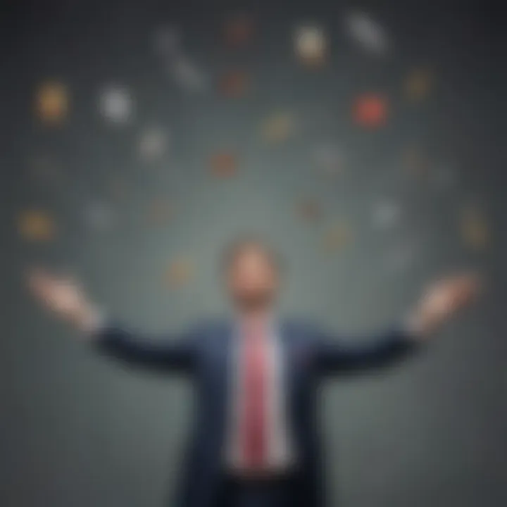 Illustration of a person juggling credit score symbols in the air