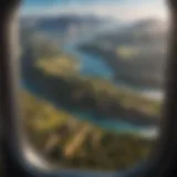 A picturesque landscape viewed from a window of an airplane