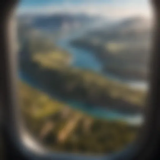 A picturesque landscape viewed from a window of an airplane