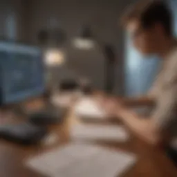 A person calculating finances with a laptop and documents