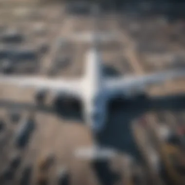 Aerial Perspective of a Busy Airport A stunning aerial view of an airport bustling with aircraft