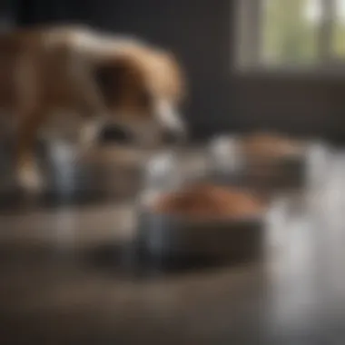 Minimalist dog food and water bowls in a modern setting