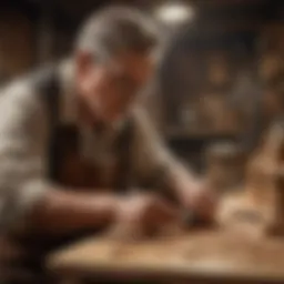 Craftsman working on intricate wood carving