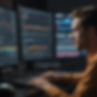 Investor Analysis of Crypto Stocks An investor analyzing stock performance on a computer