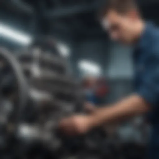 Professional car mechanic inspecting engine components