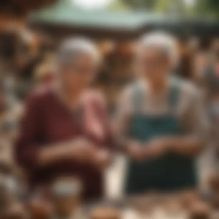 Elderly couple selling handmade crafts at a local market