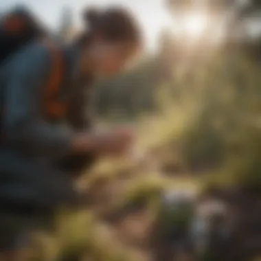 Environmental researcher collecting samples in the field