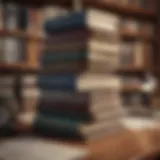 Stacks of financial books on a desk