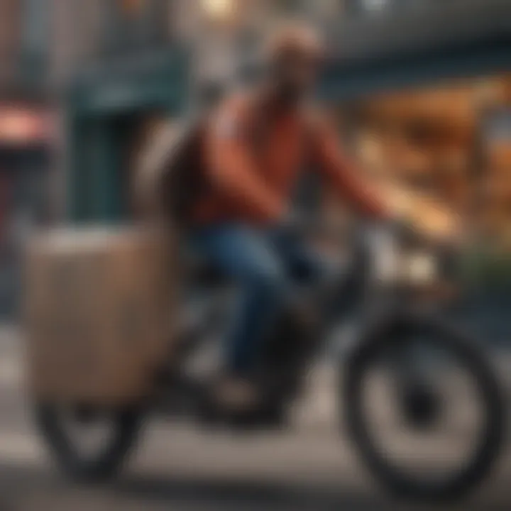 Delivery person on a bike, emphasizing speed and efficiency