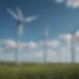 A vibrant wind farm under a clear blue sky, symbolizing growth in renewable energy.