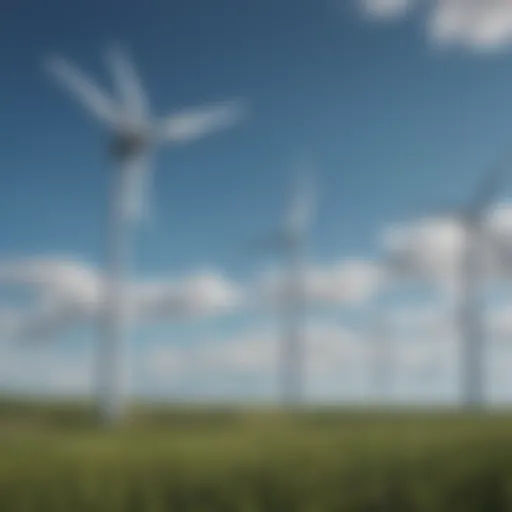 A vibrant wind farm under a clear blue sky, symbolizing growth in renewable energy.