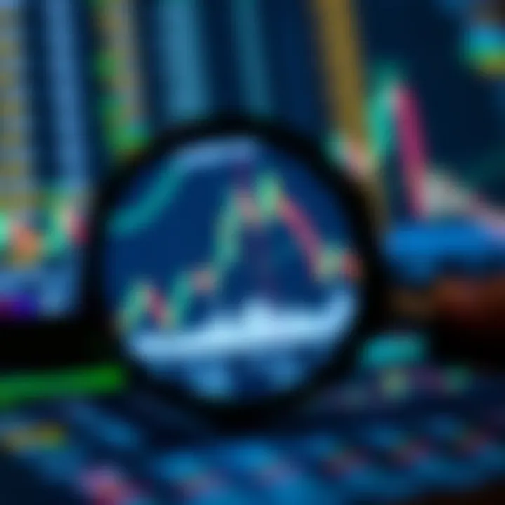 Analyzing Stock Value Magnifying glass over a stock chart