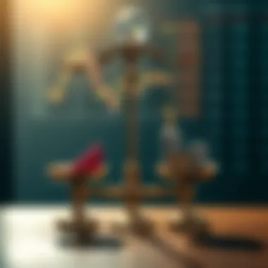 Balancing Risks and Rewards in Investments Weighing scales balanced with stocks and risks