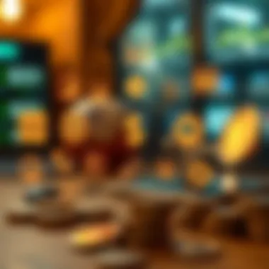 A digital representation of various budget-related icons and features.