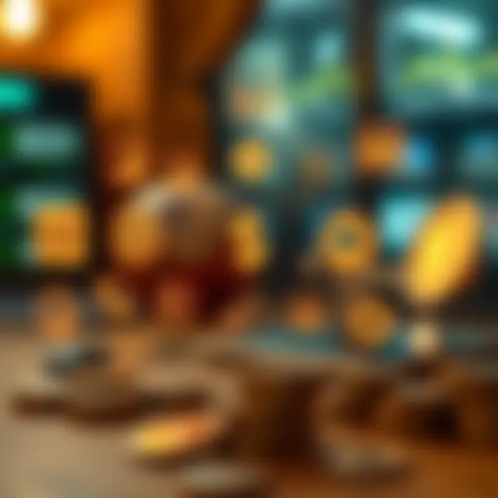 A digital representation of various budget-related icons and features.