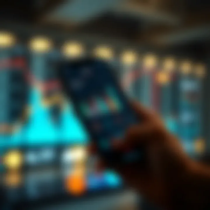 A smartphone displaying an expense tracker app interface with colorful graphs.