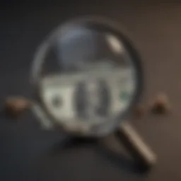 Illustration of a magnifying glass focusing on a safe with a dollar sign