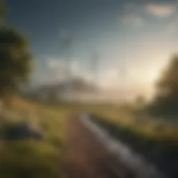 A serene landscape showcasing renewable energy sources