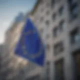 European Union flag waving against modern architecture background