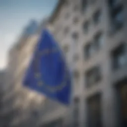 European Union flag waving against modern architecture background