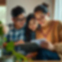 A family discussing budget plans over a digital device