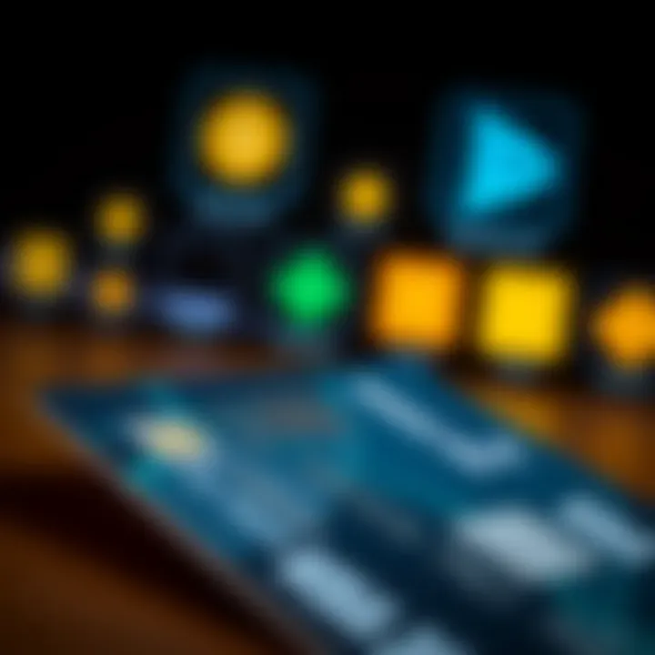 A close-up of a credit card with rewards icons in the background