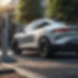 A futuristic electric car on a charging station