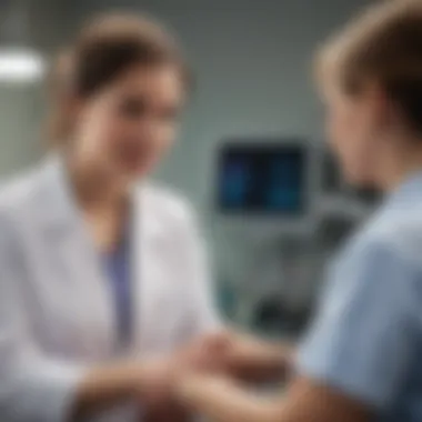 Phlebotomist and Patient Interaction Phlebotomist interacting with a patient in a clinical setting
