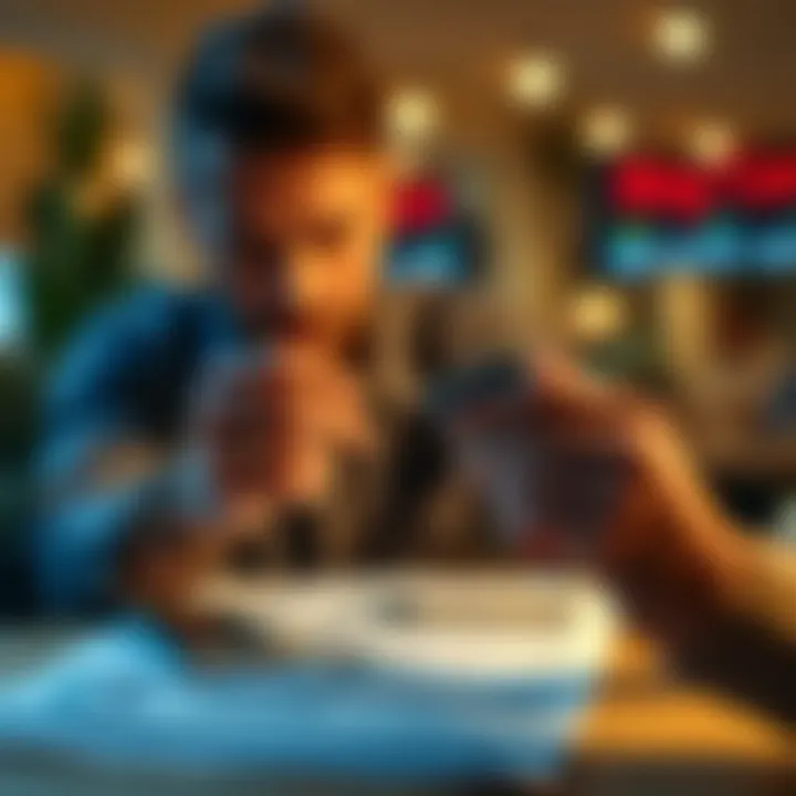 A person analyzing a credit card comparison chart