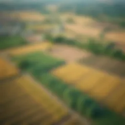 Aerial view of vast agricultural fields showcasing diverse crops