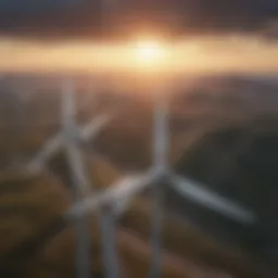 Aerial view of wind turbines in motion symbolizing renewable energy