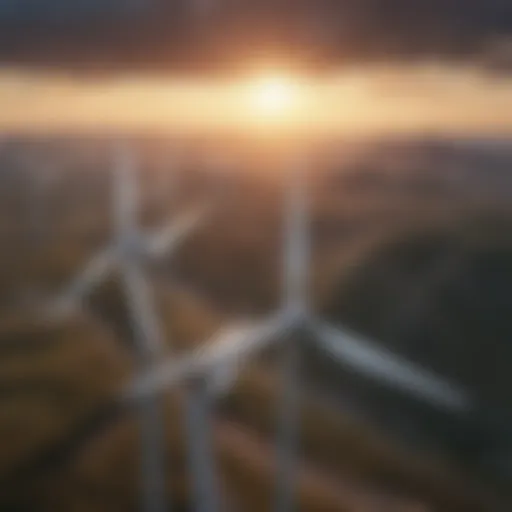 Aerial view of wind turbines in motion symbolizing renewable energy