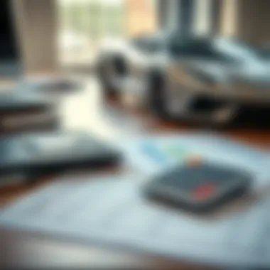 Budgeting for Your Dream Car Calculator and budget sheet on a desk for financial planning