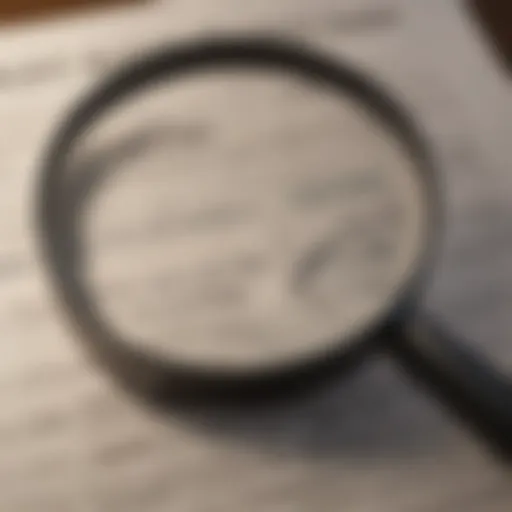 Magnifying glass on financial regulations document