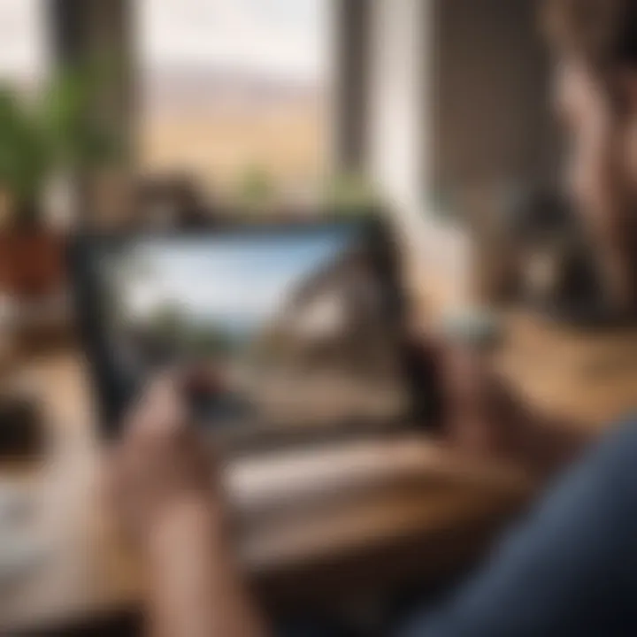 A person browsing a work-from-home job site on a tablet