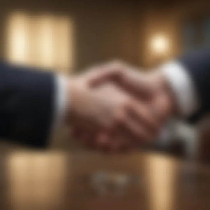 Close-up of a handshake sealing a financial deal