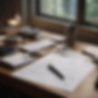 Organized Workspace for Will Drafting An organized desk with legal documents and a pen