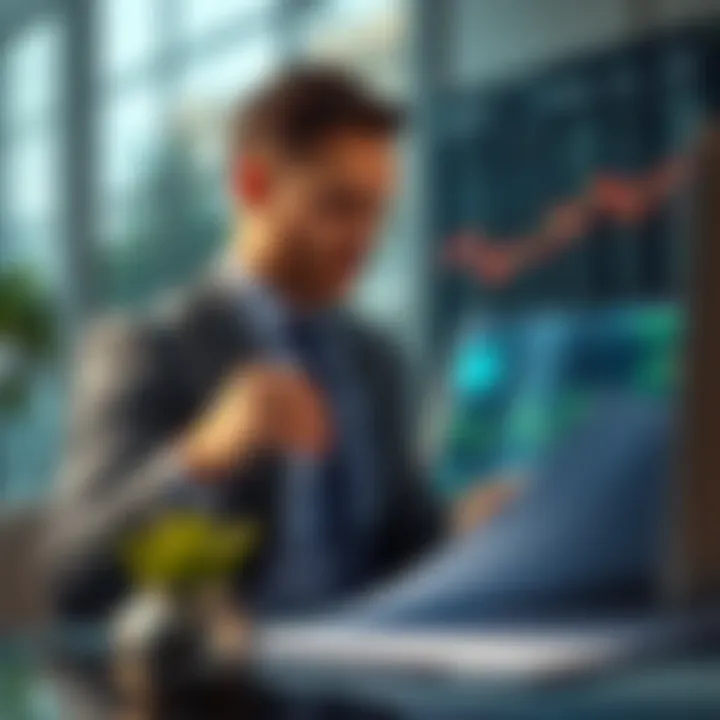 Investment Analysis in Real Estate Sector Investor analyzing data and charts related to real estate stocks