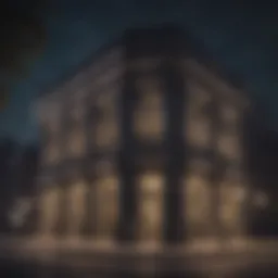 Illuminated bank building at night