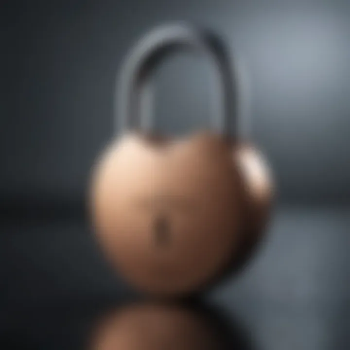 A conceptual image of a locked padlock with a computer background representing security