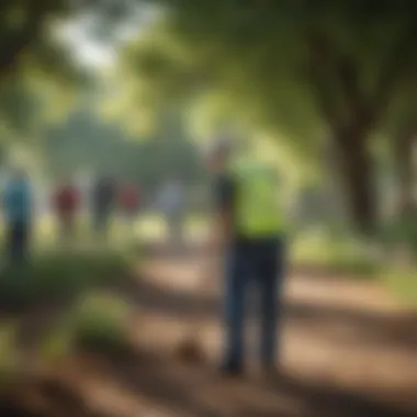 Volunteering in the Community A serene park with volunteers engaging in community service