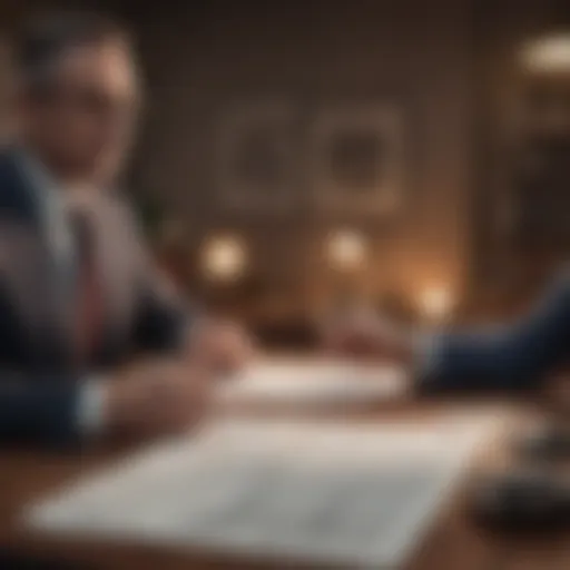 A financial advisor discussing tax strategies with a client over a modern desk