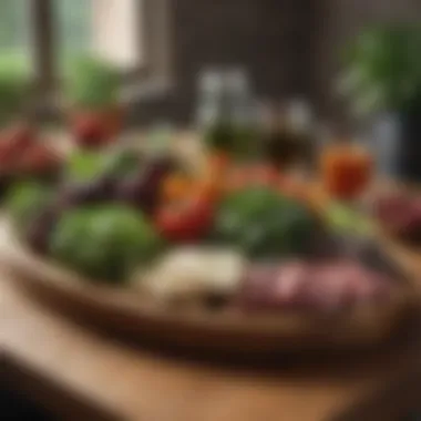 Fresh ingredients arranged beautifully on a wooden platter