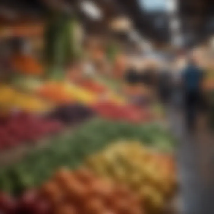 Colorful assortment of fruits and vegetables in a market setting