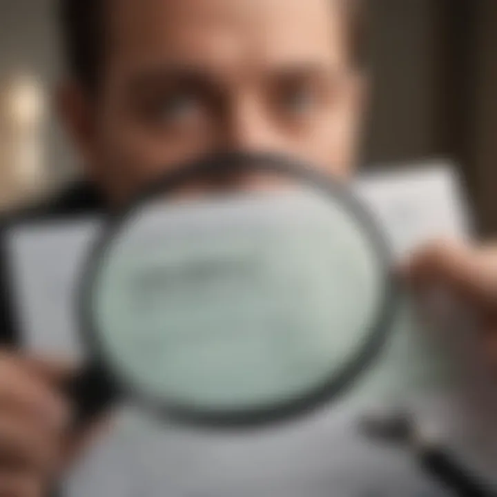 Person reviewing mortgage loan terms with a magnifying glass