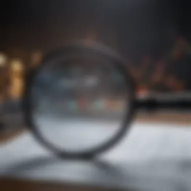 A magnifying glass focused on financial data analytics