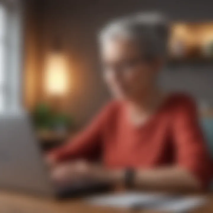 Senior woman working on laptop at home office