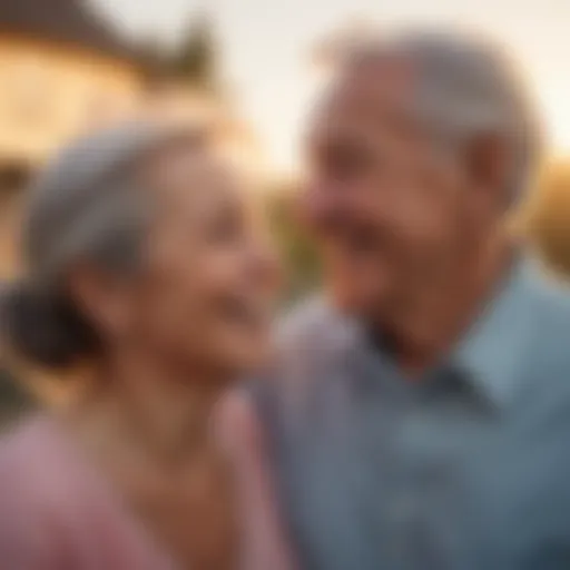 Elderly couple sharing a laugh at sunset