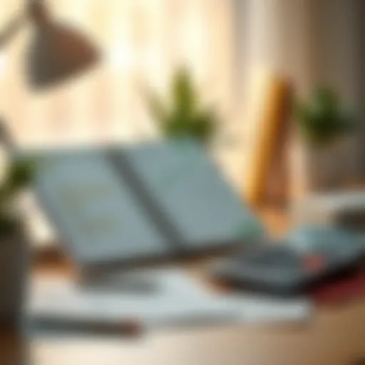 A serene workspace showcasing a budgeting planner and calculator.