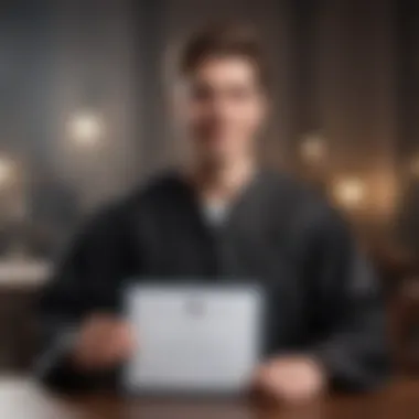 A graduate proudly holding a certificate in a professional setting.